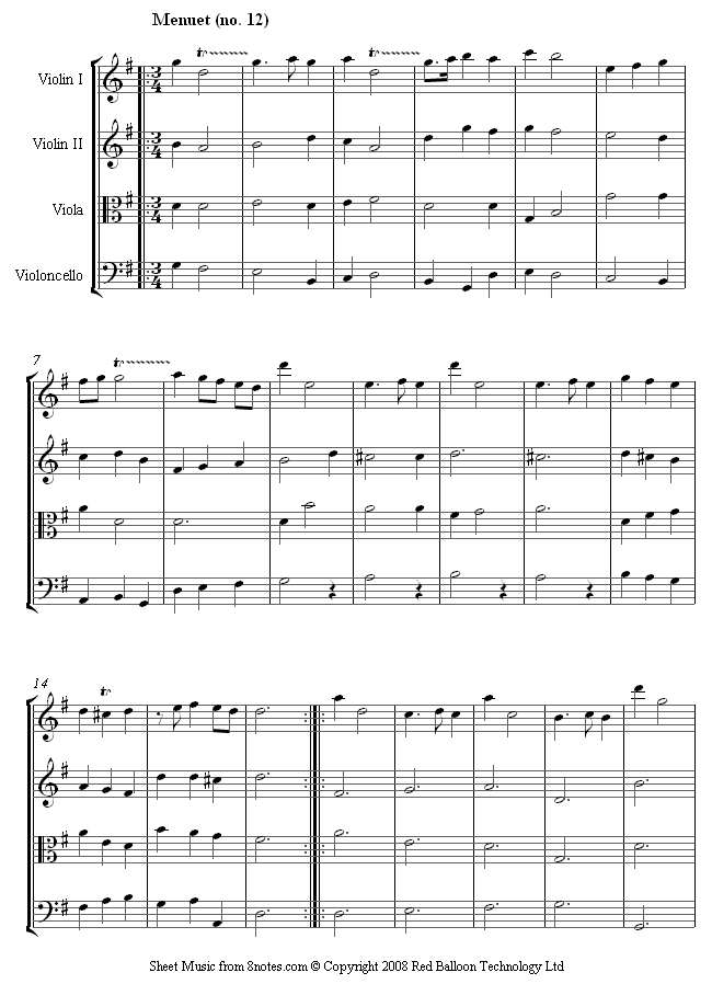 Handel - Menuet from Water Music sheet music for String Quartet Handel - Menuet from Water Music sheet music for String Quartet