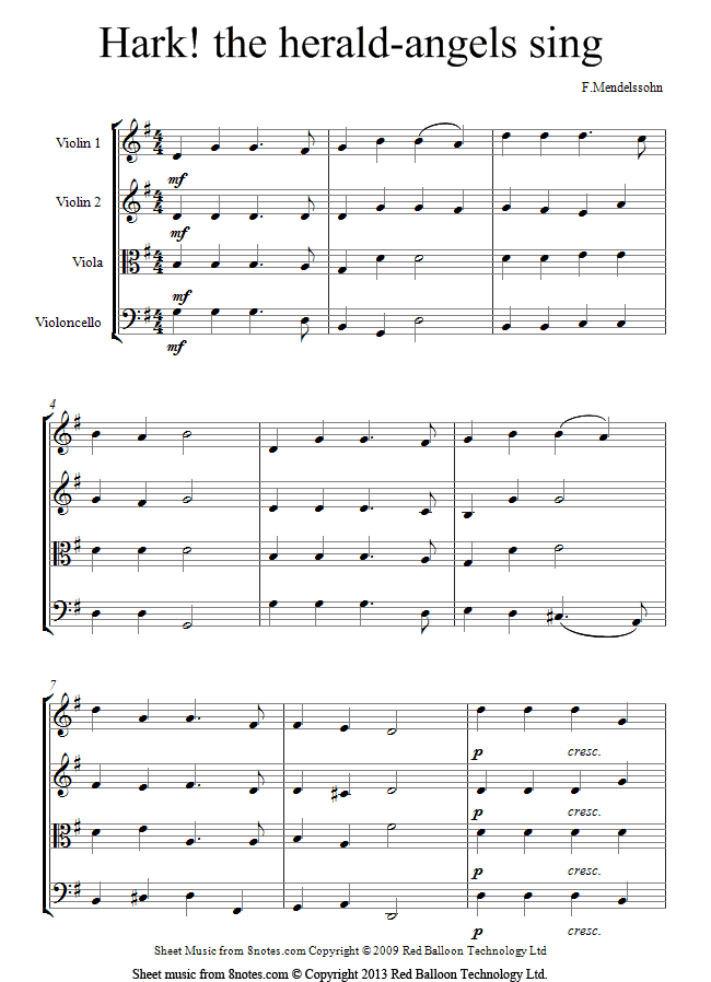 Mendelssohn - Hark the Herald Angels Sing sheet music for String Quartet Mendelssohn - Hark the Herald Angels Sing sheet music for String Quartet