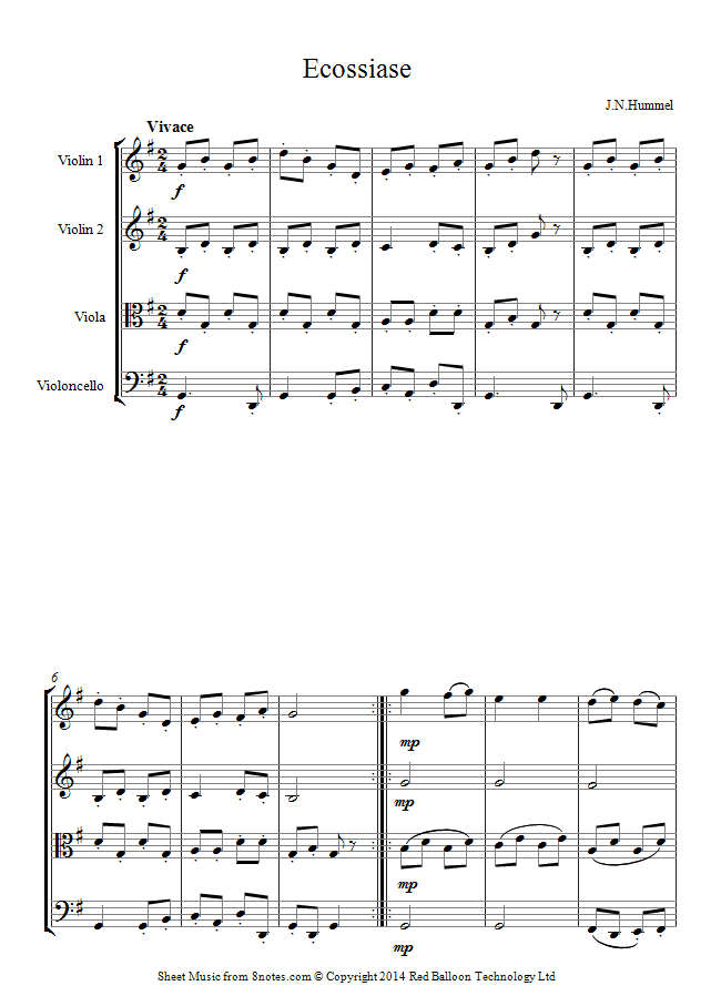 Hummel - Ecossaise sheet music for String Quartet Hummel - Ecossaise sheet music for String Quartet
