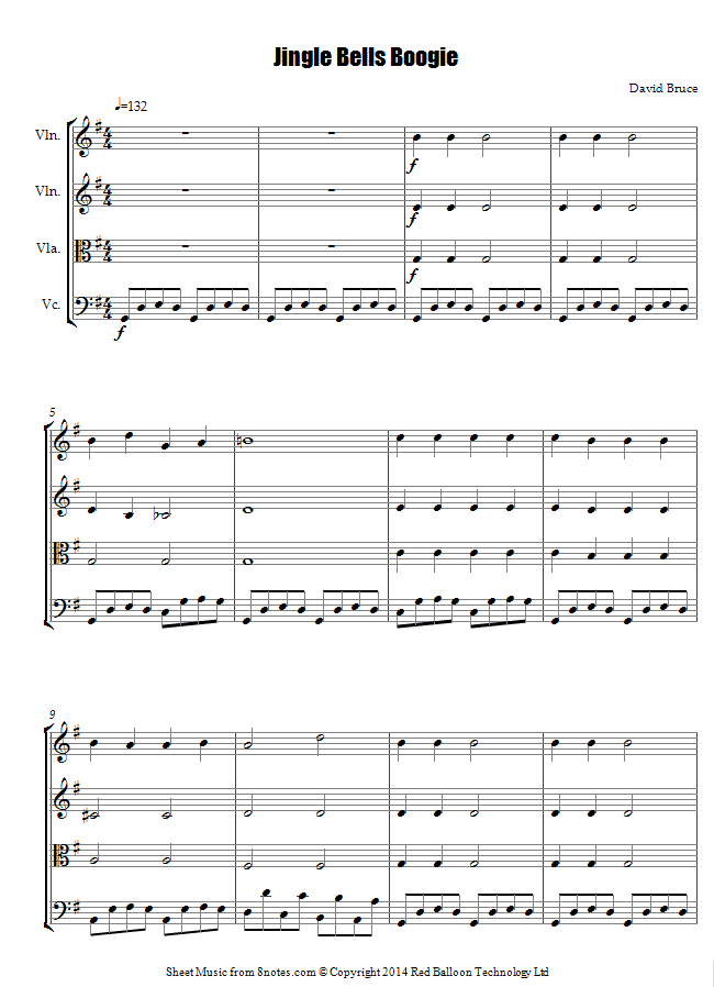 jingle bells string sheet boogie quartet bruce david 8notes shortcuts keyboard scores
