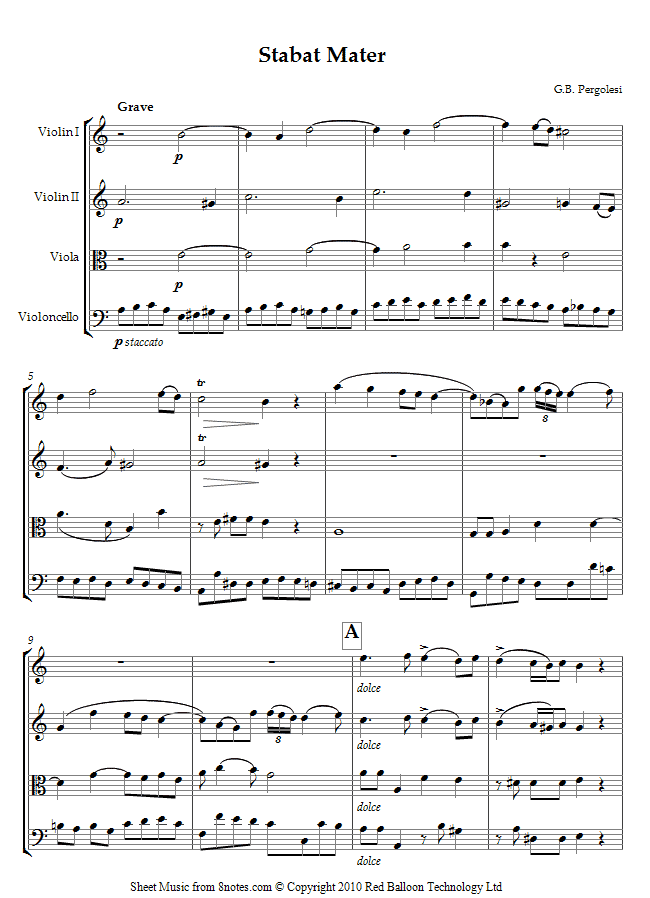 Pergolesi - Stabat Mater sheet music for String Quartet Pergolesi - Stabat Mater sheet music for String Quartet