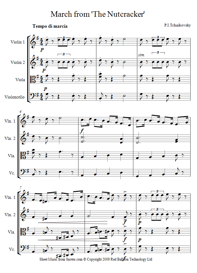 Tchaikovsky - March from Nutcracker sheet music for String Quartet Tchaikovsky - March from Nutcracker sheet music for String Quartet