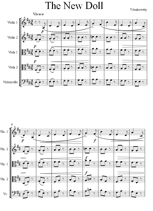 Tchaikovsky - The New Doll Op. 39, No. 6 sheet music for String quintet Tchaikovsky - The New Doll Op. 39, No. 6 sheet music for String quintet