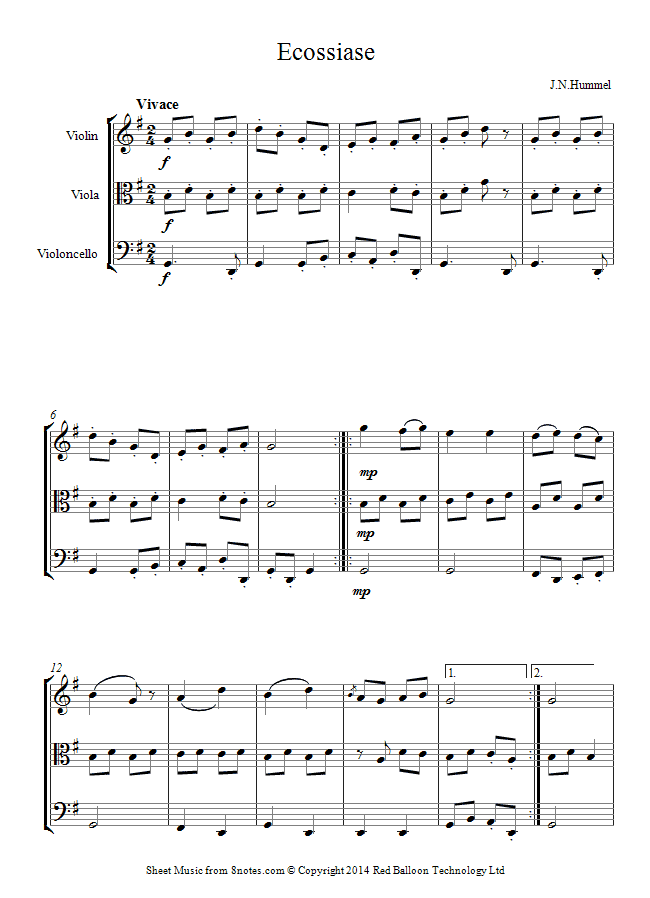 Hummel - Ecossaise sheet music for String trio Hummel - Ecossaise sheet music for String trio