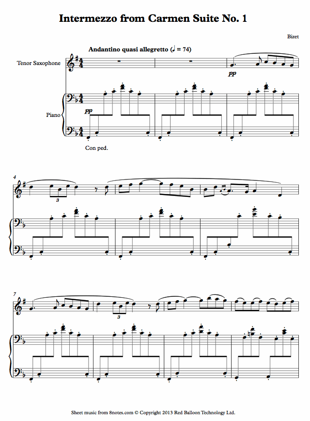 Bizet - Intermezzo from Carmen Suite No. 1 sheet music for Tenor Saxophone Bizet - Intermezzo from Carmen Suite No. 1 sheet music for Tenor Saxophone