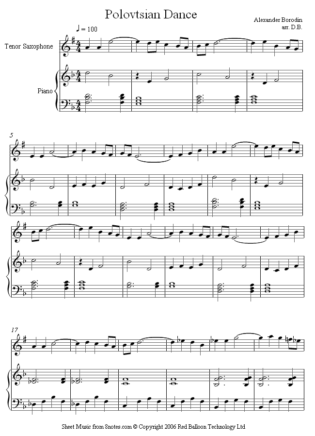 Borodin - Polovtsian Dance sheet music for Tenor Saxophone Borodin - Polovtsian Dance sheet music for Tenor Saxophone