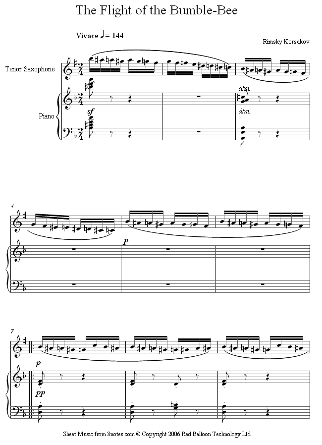 Rimsky-Korsakov - Flight of the Bumblebee sheet music for Tenor Saxophone Rimsky-Korsakov - Flight of the Bumblebee sheet music for Tenor Saxophone