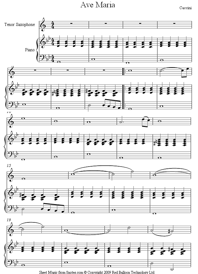 Caccini - Ave Maria sheet music for Tenor Saxophone Caccini - Ave Maria sheet music for Tenor Saxophone