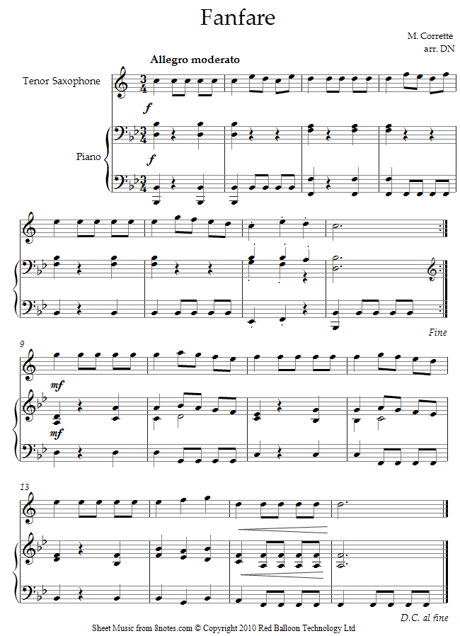 Michel Corrette - Fanfare sheet music for Tenor Saxophone Michel Corrette - Fanfare sheet music for Tenor Saxophone