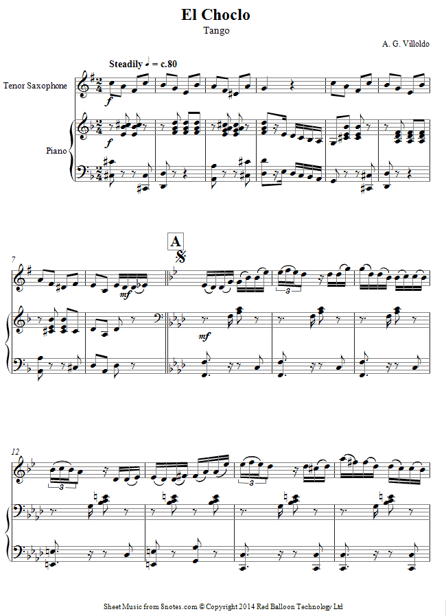 A. G. Villoldo - El Choclo (Tango) sheet music for Tenor Saxophone A. G. Villoldo - El Choclo (Tango) sheet music for Tenor Saxophone