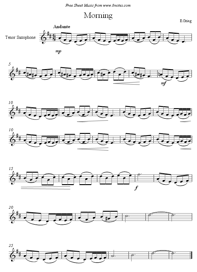 Grieg - Morning from Peer Gynt sheet music for Tenor Saxophone Grieg - Morning from Peer Gynt sheet music for Tenor Saxophone