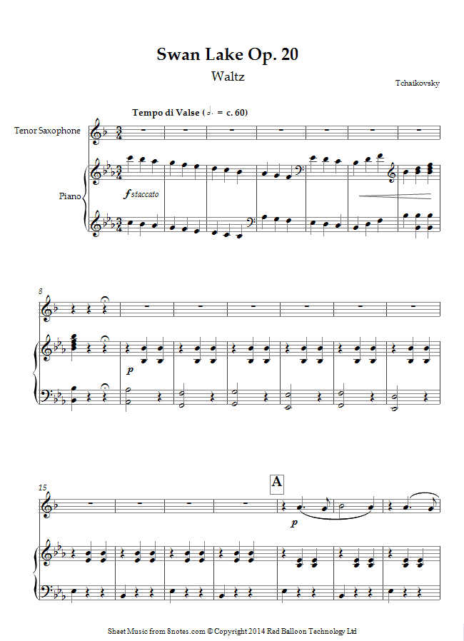 Tchaikovsky Swan Lake Op. 20 Waltz sheet music for Tenor Saxophone