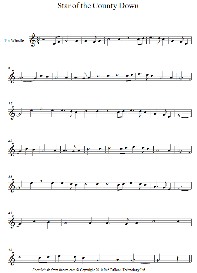 Star of the County Down sheet music for Tin Whistle Star of the County Down sheet music for Tin Whistle