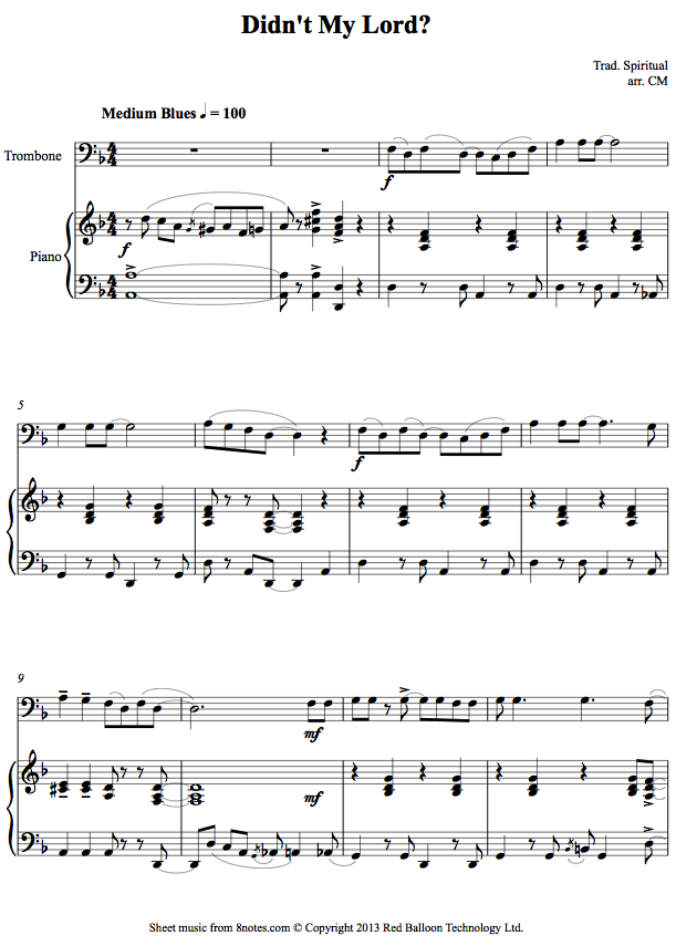 Didn't My Lord? (Spiritual) sheet music for Trombone Didn't My Lord? (Spiritual) sheet music for Trombone