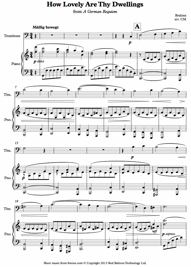 Brahms - How Lovely Are Thy Dwellings from A German Requiem sheet music for Trombone Brahms - How Lovely Are Thy Dwellings from A German Requiem sheet music for Trombone