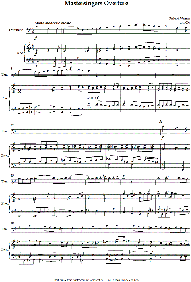 Wagner - Mastersingers Overture (Die Meistersinger) sheet music for Trombone Wagner - Mastersingers Overture (Die Meistersinger) sheet music for Trombone