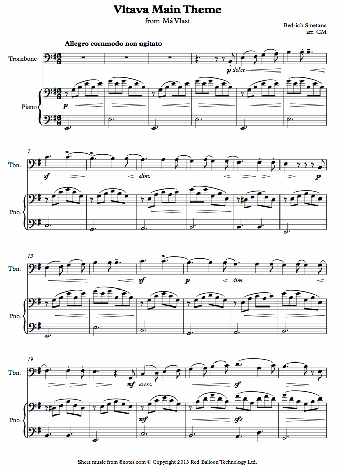 Smetana - Vltava Main Theme from Ma Vlast sheet music for Trombone Smetana - Vltava Main Theme from Ma Vlast sheet music for Trombone
