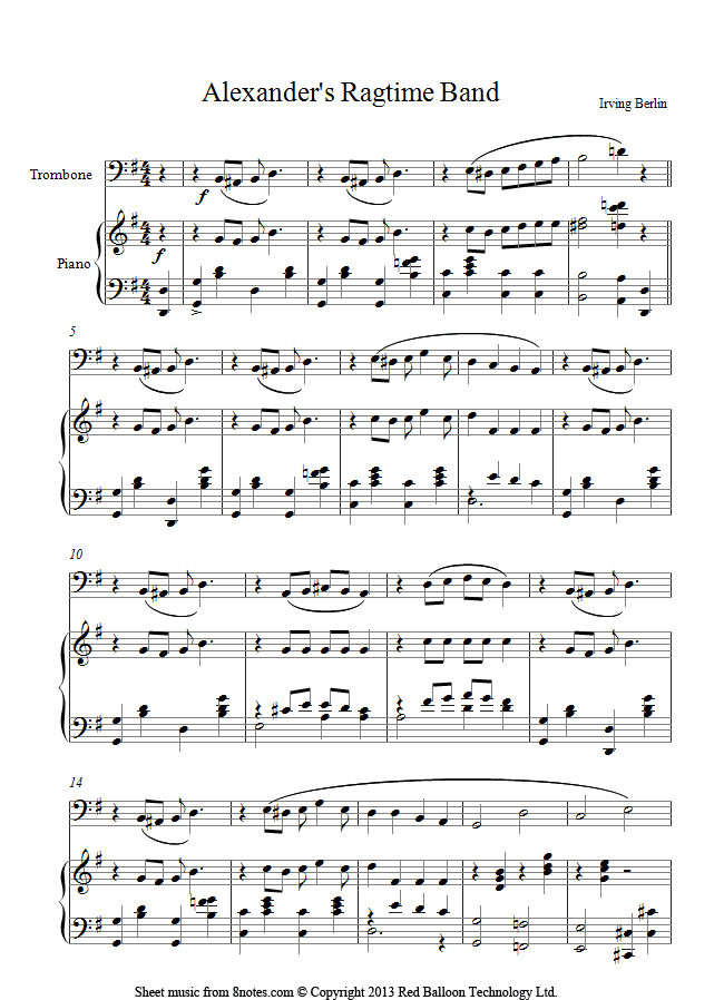 Irving Berlin - Alexanders Ragtime Band sheet music for Trombone Irving Berlin - Alexanders Ragtime Band sheet music for Trombone