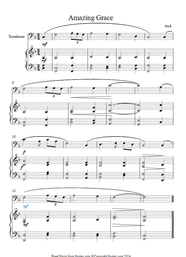 Amazing Grace sheet music for Trombone Amazing Grace sheet music for Trombone