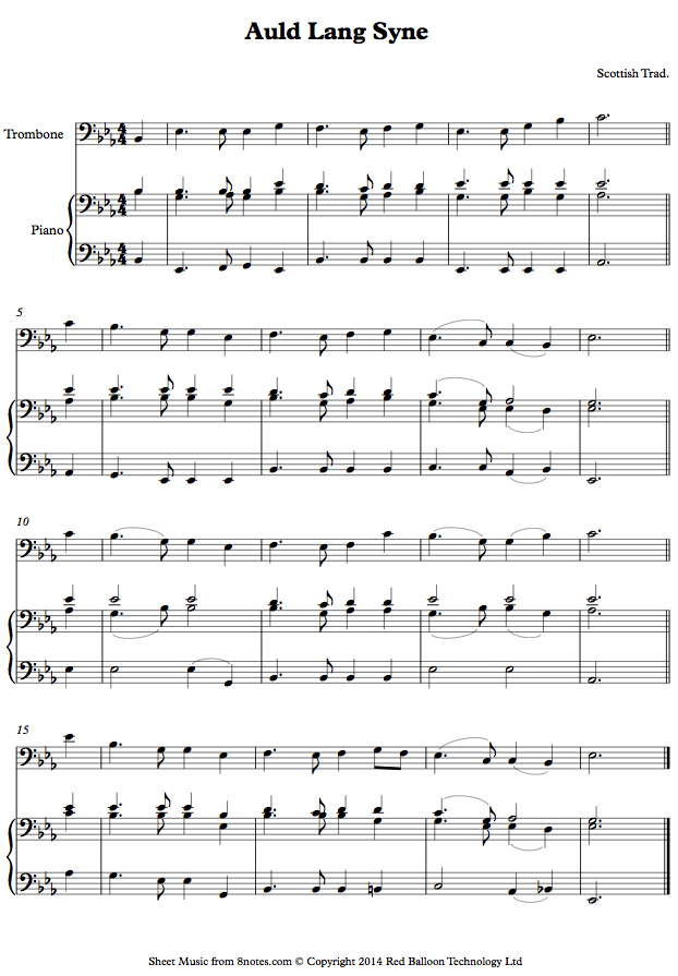 Auld Lang Syne sheet music for Trombone Auld Lang Syne sheet music for Trombone