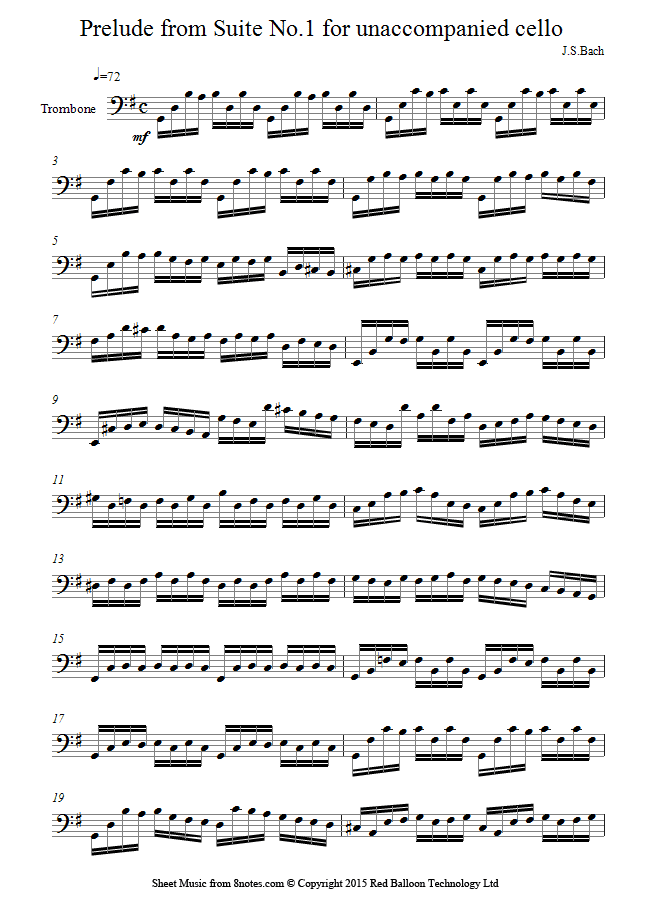 Bach Prelude from Suite no.1 for cello sheet music for
