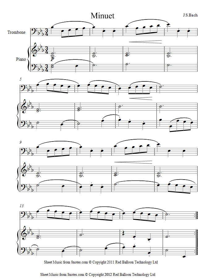 Bach - Minuet in G sheet music for Trombone Bach - Minuet in G sheet music for Trombone