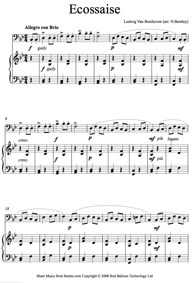 Beethoven Ecossaise sheet music for Trombone