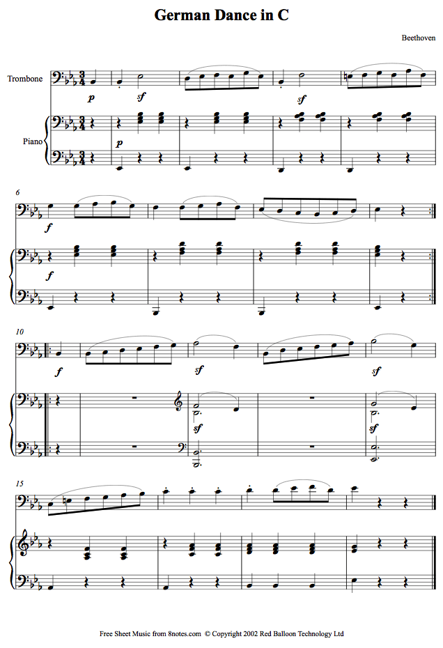 Beethoven German Dance in C sheet music for Trombone