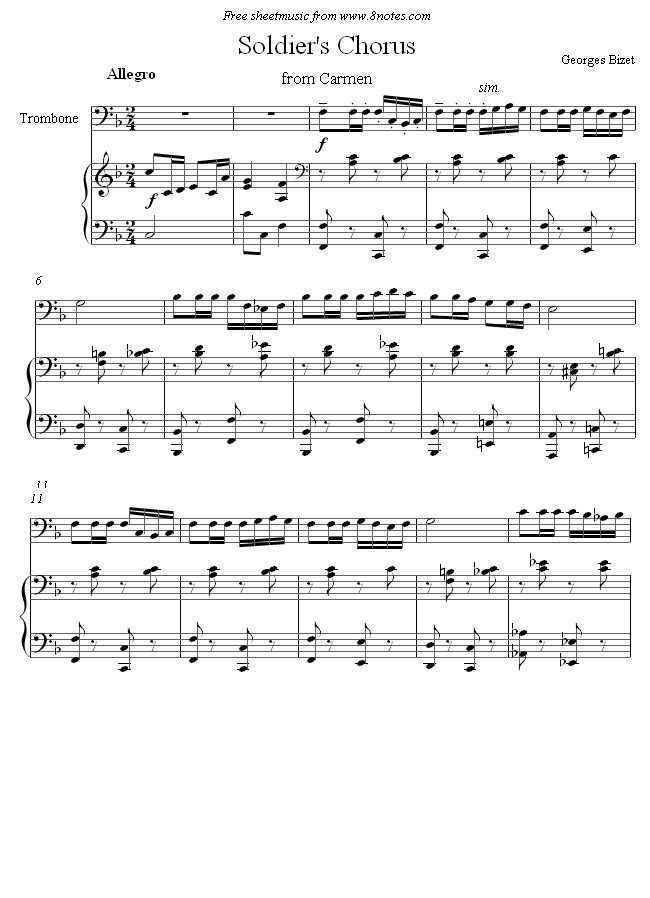 Bizet - Soldiers Chorus from Carmen sheet music for Trombone Bizet - Soldiers Chorus from Carmen sheet music for Trombone