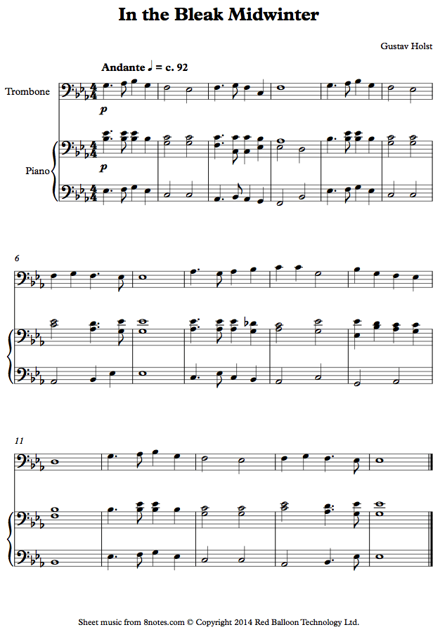 Holst - In the Bleak Midwinter sheet music for Trombone Holst - In the Bleak Midwinter sheet music for Trombone