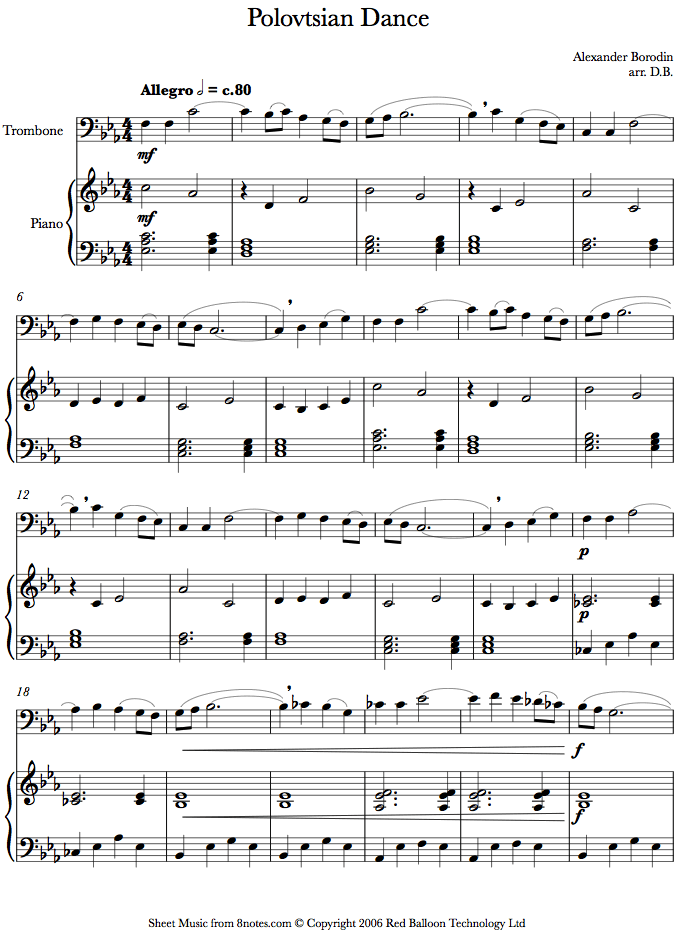 Borodin - Polovtsian Dance sheet music for Trombone Borodin - Polovtsian Dance sheet music for Trombone