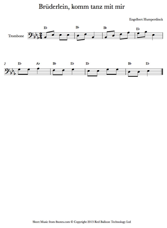 Humperdinck - Bruderlein, komm tanz mit mir from Hansel and Gretel sheet music for Trombone Humperdinck - Bruderlein, komm tanz mit mir from Hansel and Gretel sheet music for Trombone