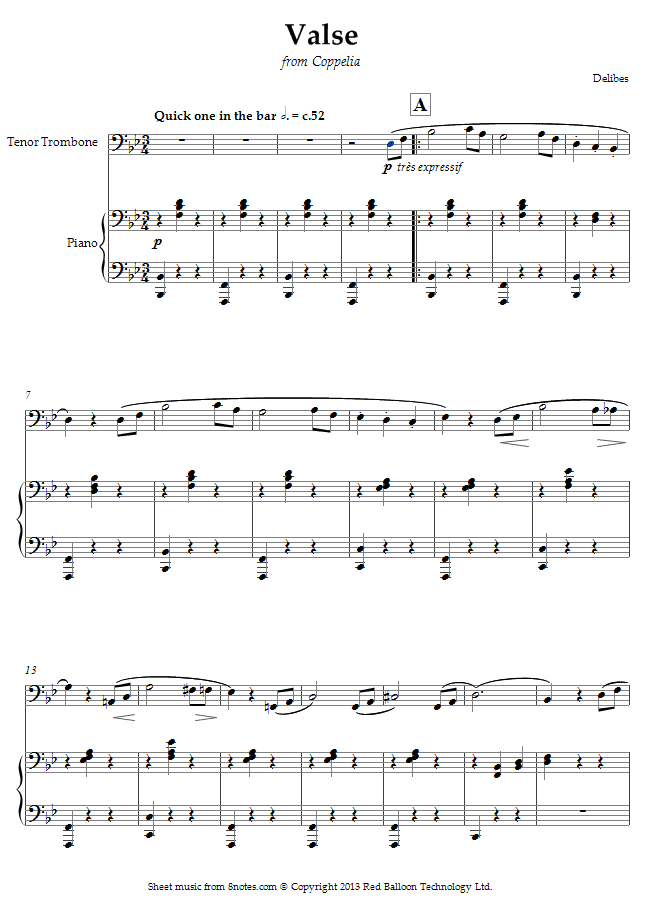Delibes - Valse from Coppelia sheet music for Trombone Delibes - Valse from Coppelia sheet music for Trombone