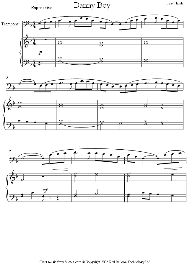 Danny Boy sheet music for Trombone Danny Boy sheet music for Trombone
