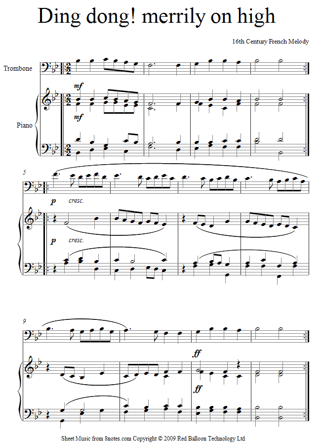 Ding Dong Merrily on High sheet music for Trombone Ding Dong Merrily on High sheet music for Trombone
