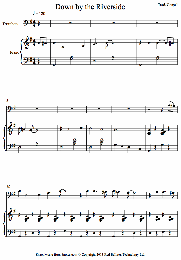 Down by the Riverside sheet music for Trombone Down by the Riverside sheet music for Trombone