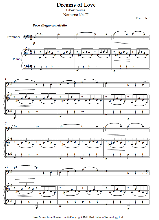 Liszt - Dreams of Love - Libestraume Notturno No. III sheet music for Trombone Liszt - Dreams of Love - Libestraume Notturno No. III sheet music for Trombone