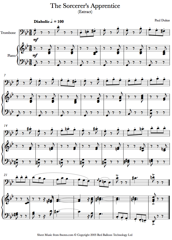 Dukas - The Sorcerers Apprentice sheet music for Trombone Dukas - The Sorcerers Apprentice sheet music for Trombone