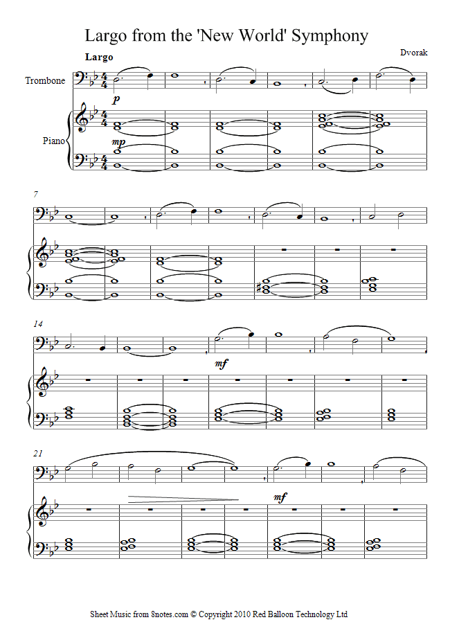 Dvořák - Largo Theme from the New World Symphony sheet music for Trombone Dvořák - Largo Theme from the New World Symphony sheet music for Trombone