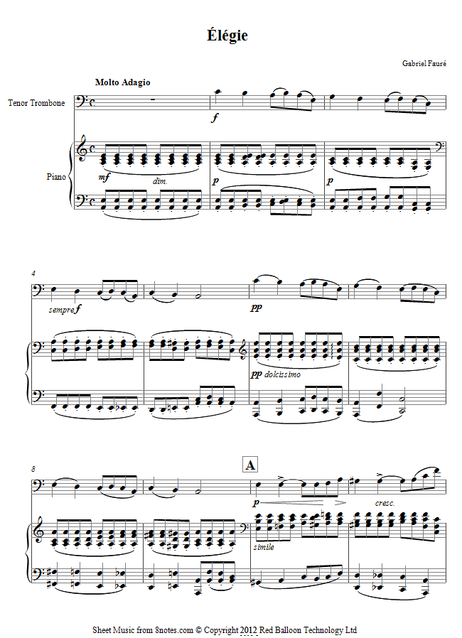 Fauré - Elegie sheet music for Trombone Fauré - Elegie sheet music for Trombone