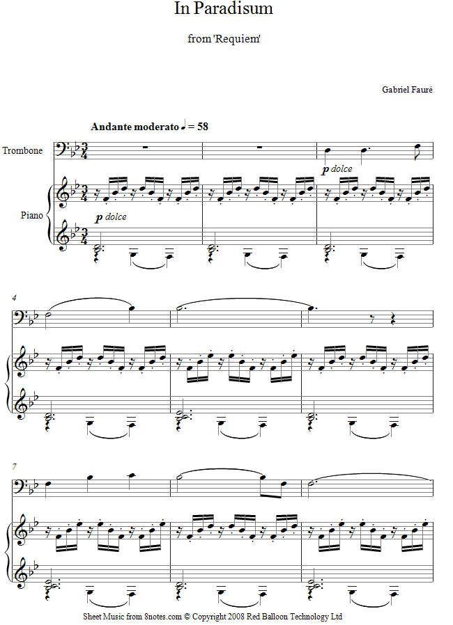 Fauré - In Paradisum from Reqiuem sheet music for Trombone Fauré - In Paradisum from Reqiuem sheet music for Trombone