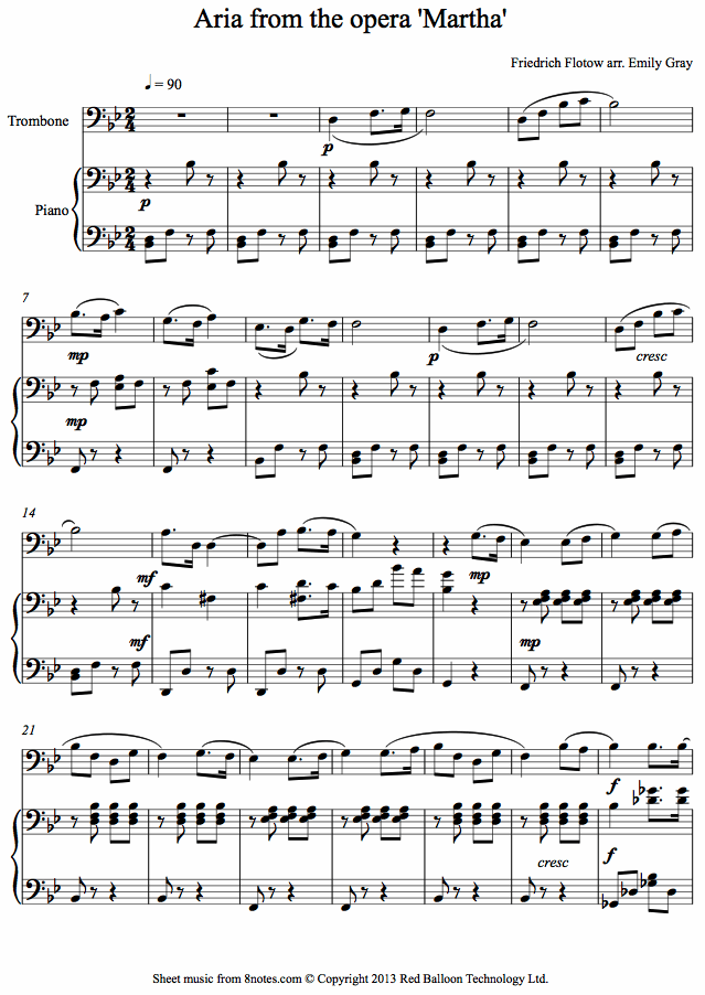 Flotow - Aria from Martha sheet music for Trombone Flotow - Aria from Martha sheet music for Trombone