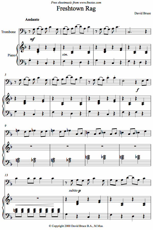 David Bruce - Freshtown Rag sheet music for Trombone David Bruce - Freshtown Rag sheet music for Trombone