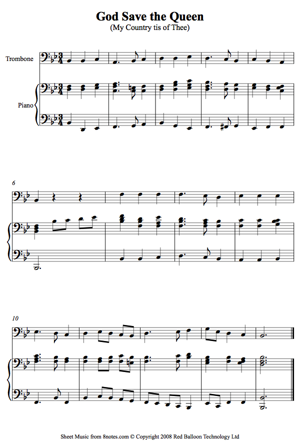 God Save the Queen (British National Anthem) sheet music for Trombone