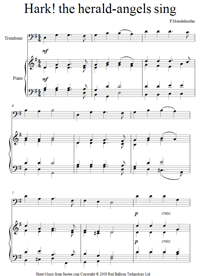 Mendelssohn - Hark the Herald Angels Sing sheet music for Trombone Mendelssohn - Hark the Herald Angels Sing sheet music for Trombone