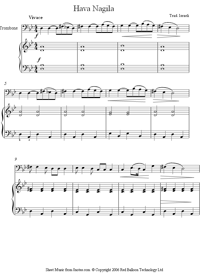 Hava Nagila sheet music for Trombone Hava Nagila sheet music for Trombone