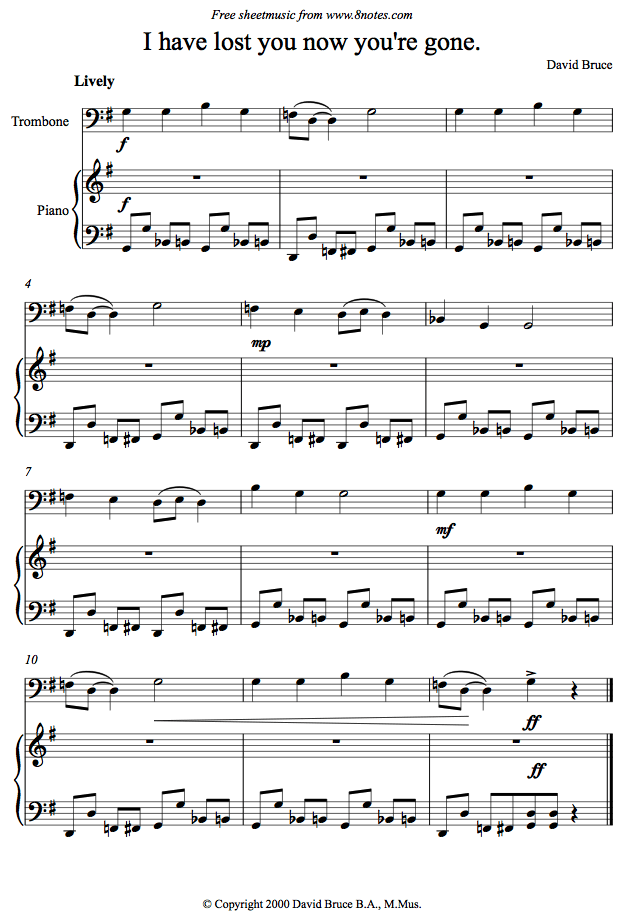 David Bruce - I have Lost you now you're gone sheet music for Trombone David Bruce - I have Lost you now you're gone sheet music for Trombone