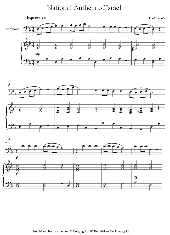Hatikvah (Israeli National Anthem) sheet music for Trombone Hatikvah (Israeli National Anthem) sheet music for Trombone