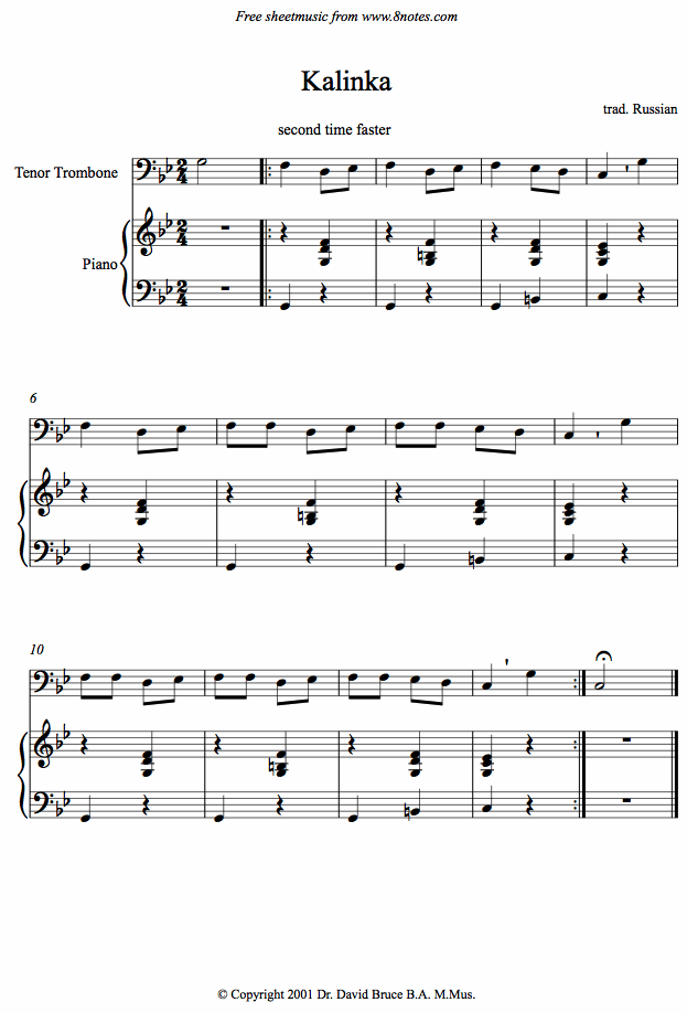 Kalinka sheet music for Trombone Kalinka sheet music for Trombone