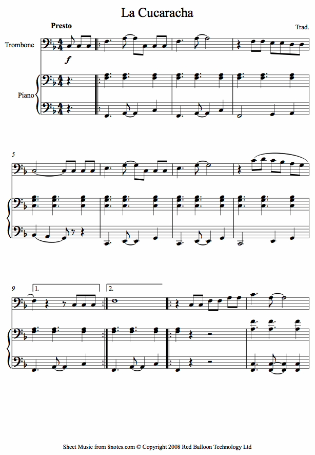 La Cucaracha (Mexico) sheet music for Trombone La Cucaracha (Mexico) sheet music for Trombone